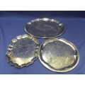 Lot of 3 Metallic Engraved Design Serving Platter